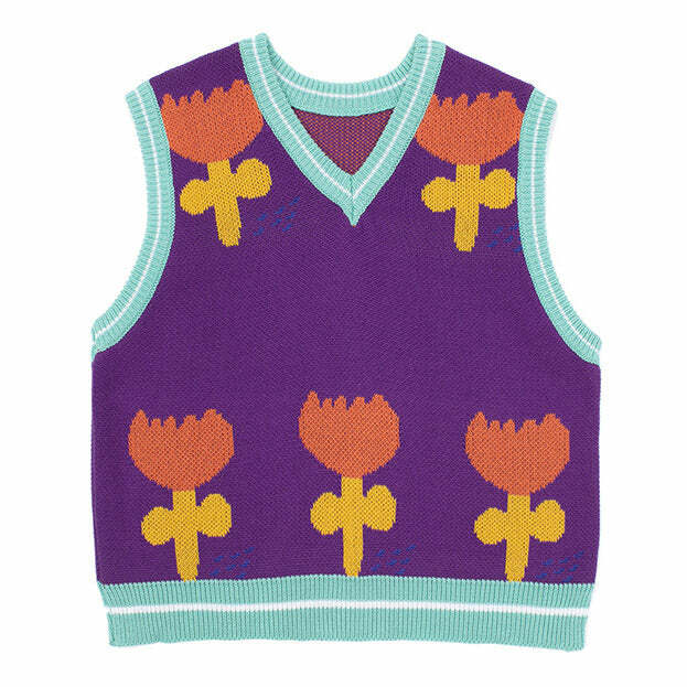 Happy Flower Knit Vest - Y2K Aesthetic Cute Top for Cozy Outfits