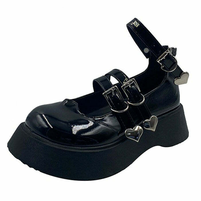 Heart Buckle Chunky Sandals for Y2K Aesthetic and Coquette Style