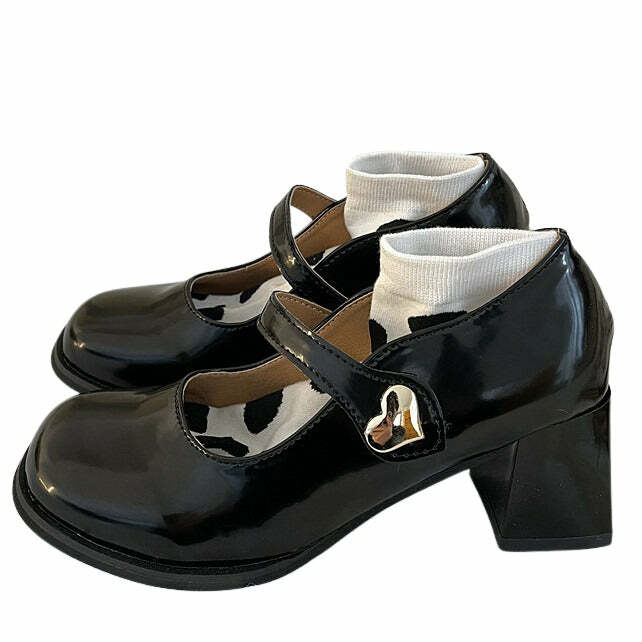 Heart Buckle Mary Jane Shoes - Y2K Aesthetic Cute Footwear for Every Outfit