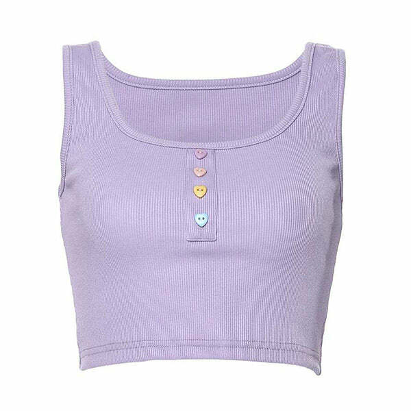 Heart Button Ribbed Top - Y2K Aesthetic Cute Top for Cozy Outfits