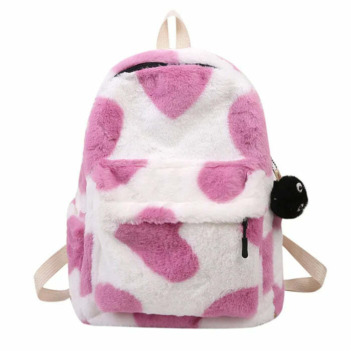 Heart Crush Fuzzy Backpack - Y2K Aesthetic Cute Bag for Cozy Vibes