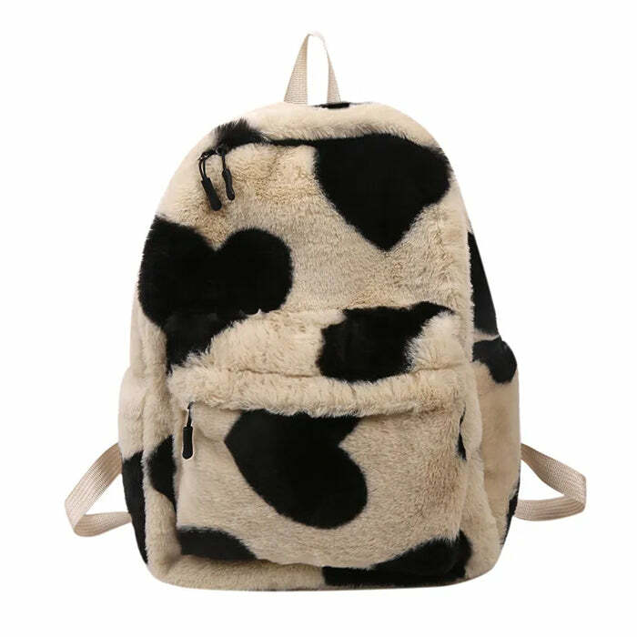 Heart Crush Fuzzy Backpack - Y2K Aesthetic Cute Bag for Cozy Vibes