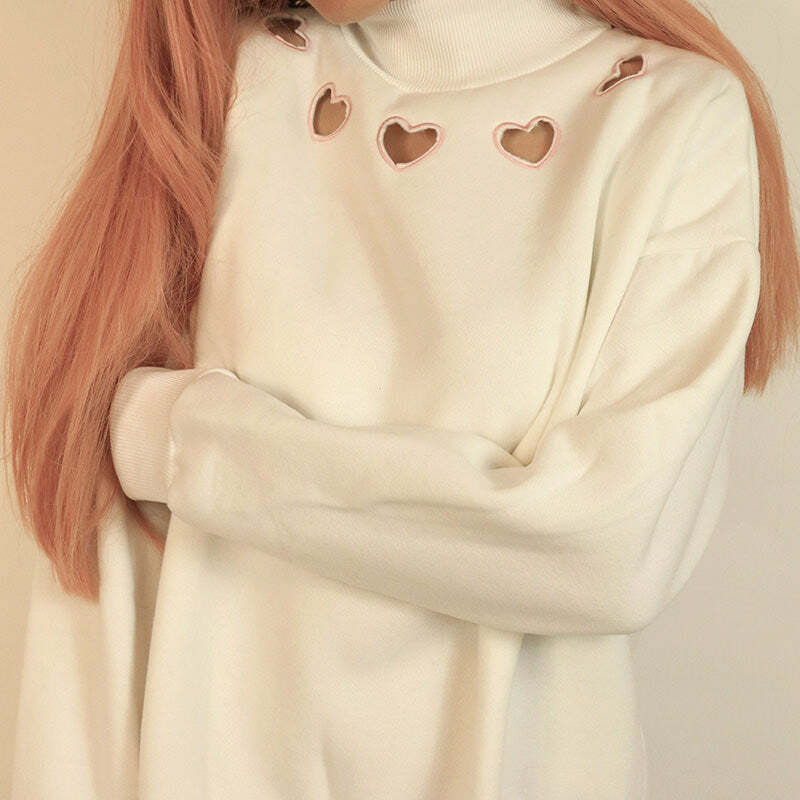 Heart Cut Out Y2K Hoodie - Cute Pastel Goth Aesthetic Top for Fall