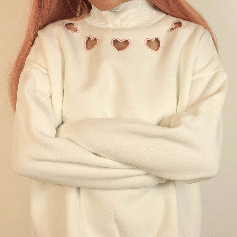 Heart Cut Out Y2K Hoodie - Cute Pastel Goth Aesthetic Top for Fall