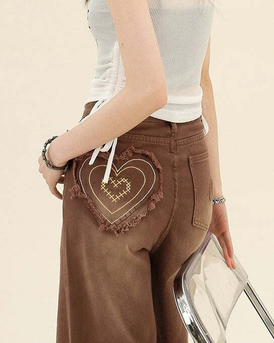 Heart Pocket Brown Cargo Skirt - Y2K Fashion with Coquette Aesthetic