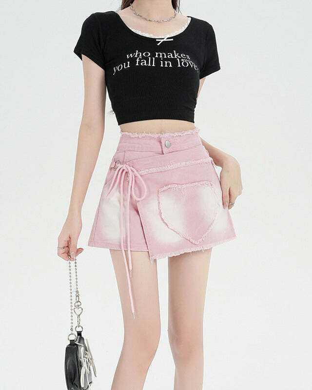 Heart Stealer Y2K Aesthetic Wrap Skort for Cute and Comfy Outfits