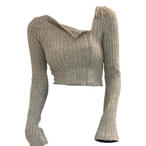 Heather Ribbed Asymmetric Sweater - Y2K Aesthetic Comfy Top for Fall