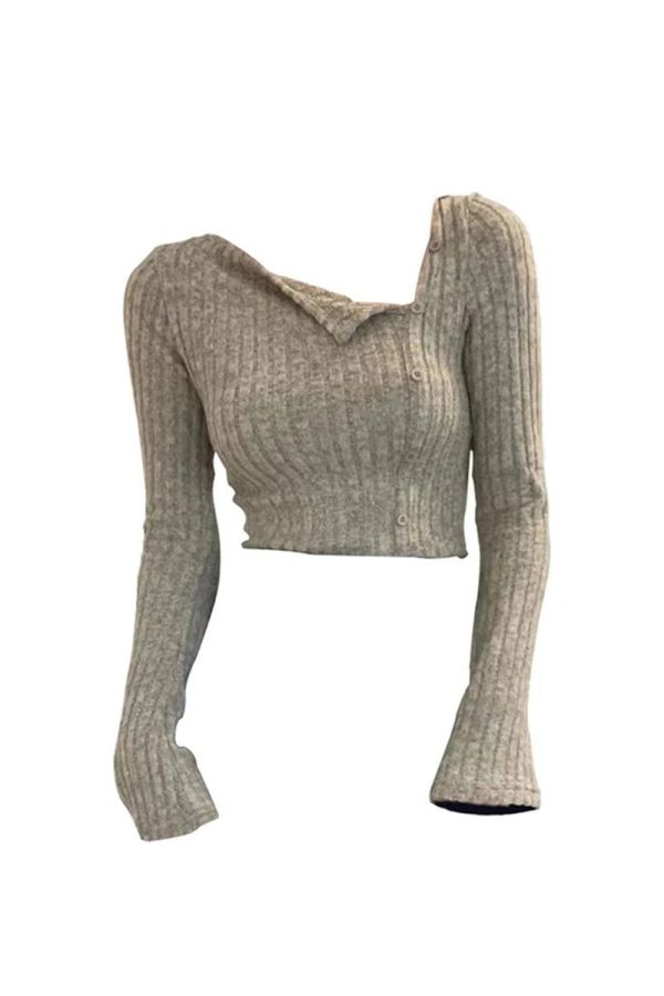 Heather Ribbed Asymmetric Sweater - Y2K Aesthetic Comfy Top for Fall