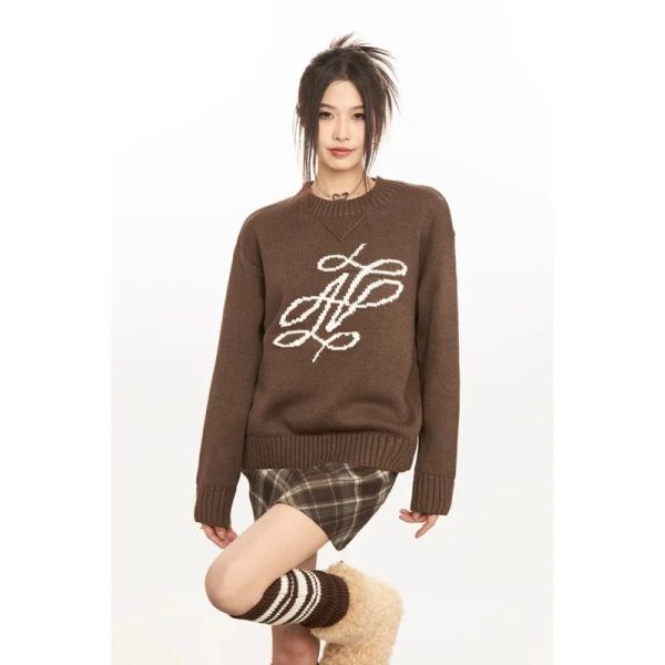 Heritage Monogram Sweater in Y2K Style for Cozy Aesthetic Vibes