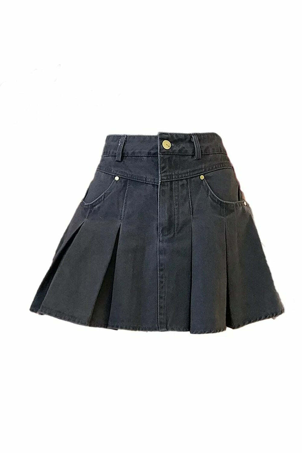 High-Waisted Pleated Denim Skirt for Y2K Aesthetic & Grunge Style