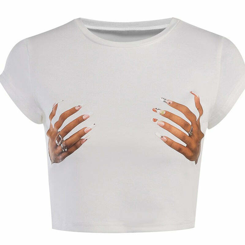 Hold Me Tight Hand Print Crop Top - Y2K Aesthetic Cute Top