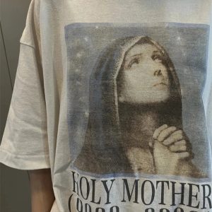 Holy Mother Graphic T-Shirt - Y2K Aesthetic Cute Top for Grunge Style