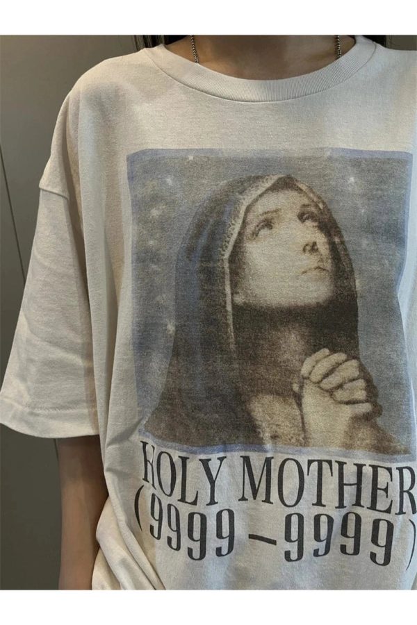 Holy Mother Graphic T-Shirt - Y2K Aesthetic Cute Top for Grunge Style