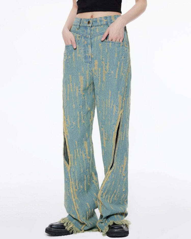 Icon Living Y2K Wide Jeans for Trendy Grunge and Coquette Aesthetics