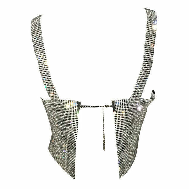 Icy Rhinestone Y2K Top for Coquette Aesthetic & Grunge Style Outfits