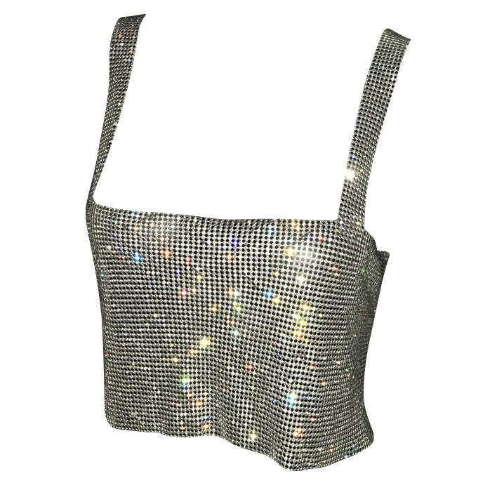 Icy Rhinestone Y2K Top for Coquette Aesthetic & Grunge Style Outfits