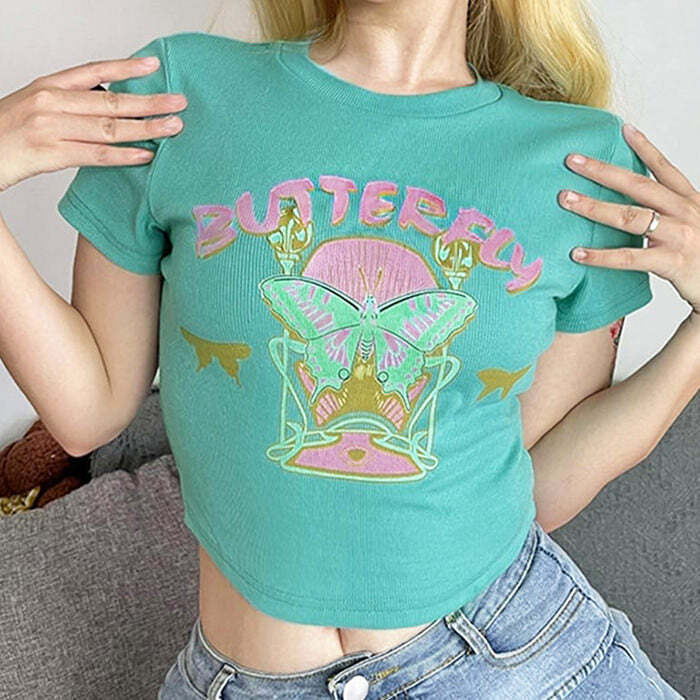 Indie Aesthetic Butterfly Crop Top for Y2K Fashion Lovers