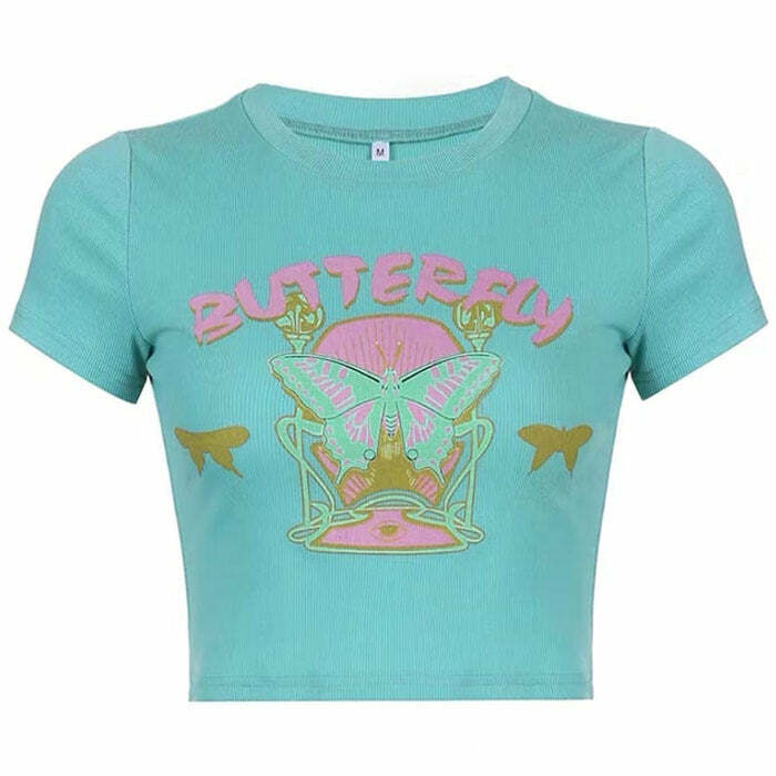 Indie Aesthetic Butterfly Crop Top for Y2K Fashion Lovers