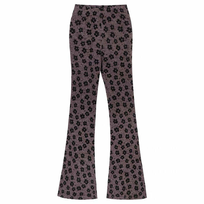 Indie Aesthetic Floral Flare Trousers for Y2K and Coquette Style