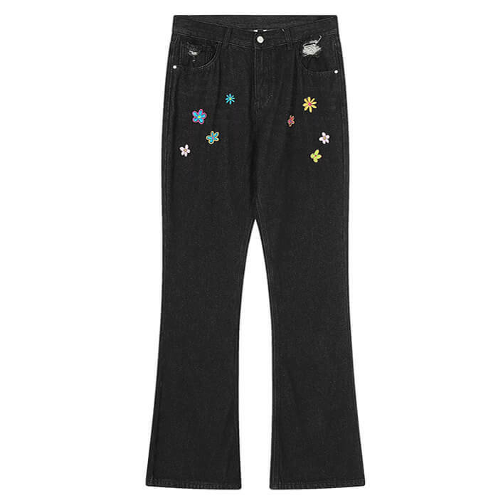 Indie Aesthetic Flower Embroidery Jeans for Y2K and Coquette Style