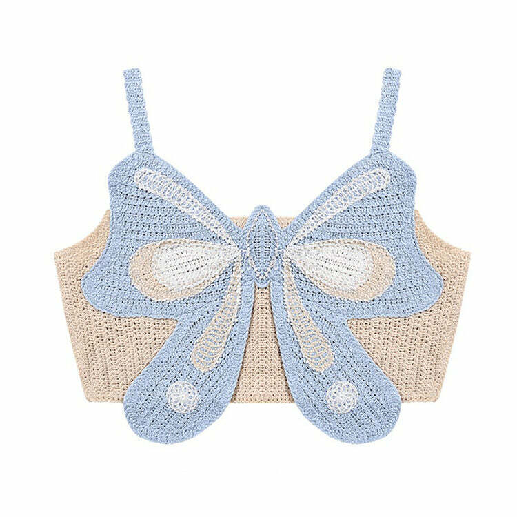 Indie Aesthetic Y2K Butterfly Crochet Top for Cute Outfits