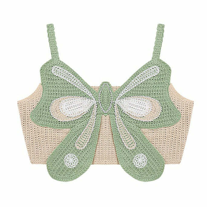 Indie Aesthetic Y2K Butterfly Crochet Top for Cute Outfits