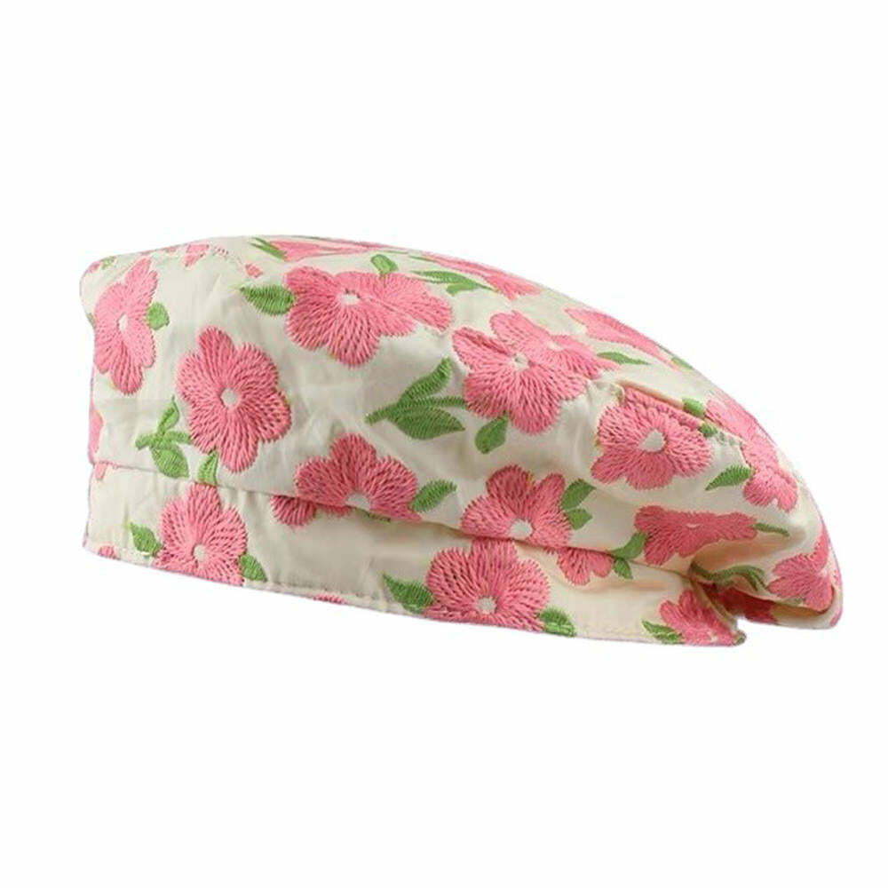 Indie Kid Floral Embroidery Beret Hat - Y2K Aesthetic Accessory