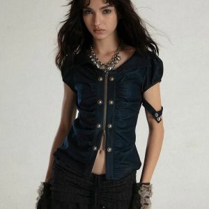 Industrial Siren Top: Y2K Aesthetic Grunge Style for Trendy Outfits