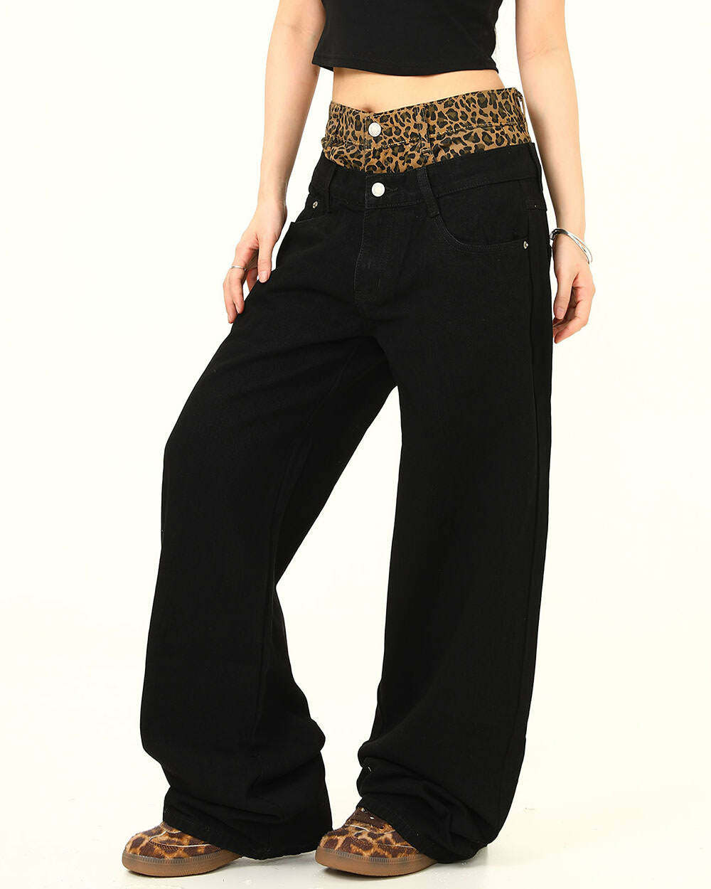 Inner Leopard Layered Jeans - Y2K Aesthetic Grunge Style Must-Have