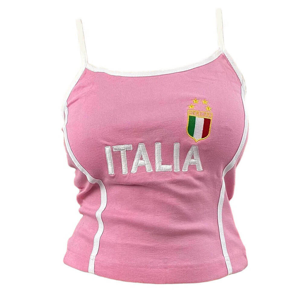 Italia Embroidery Y2K Tank Top - Cute Aesthetic for Y2K Fashion Lovers