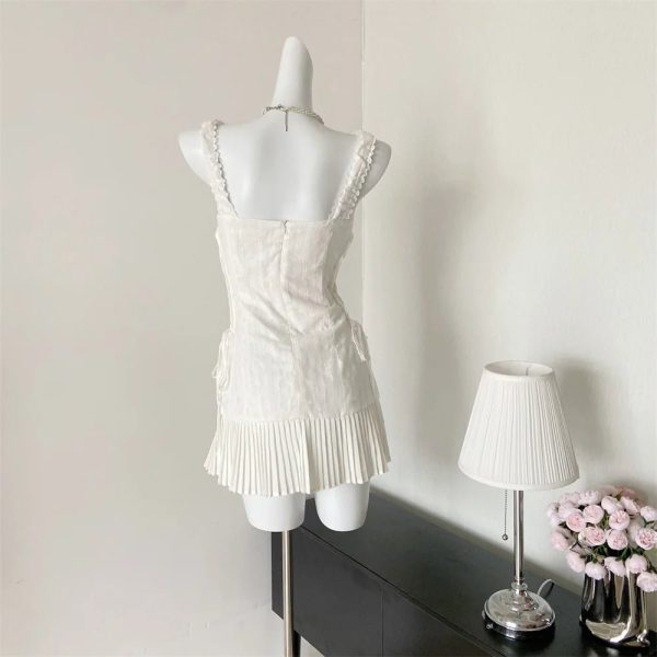 Ivory Pleated Corset Mini Dress for Y2K Aesthetic & Coquette Style