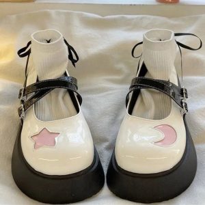 Kawaii Moon & Star Platform Mary Janes for Y2K and Coquette Aesthetic