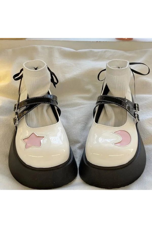 Kawaii Moon & Star Platform Mary Janes for Y2K and Coquette Aesthetic