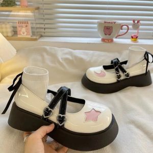 Kawaii Moon & Star Platform Mary Janes for Y2K and Coquette Aesthetic