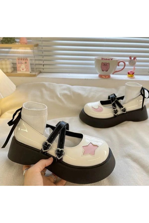 Kawaii Moon & Star Platform Mary Janes for Y2K and Coquette Aesthetic