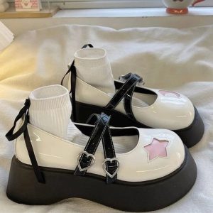 Kawaii Moon & Star Platform Mary Janes for Y2K and Coquette Aesthetic