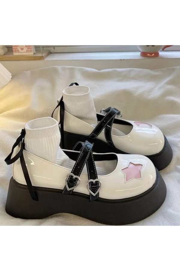 Kawaii Moon & Star Platform Mary Janes for Y2K and Coquette Aesthetic