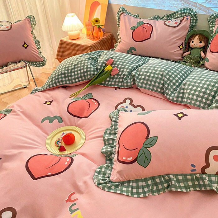 Kawaii Peach Bedding Set - Y2K Aesthetic Cute Pastel Home Decor 🍑