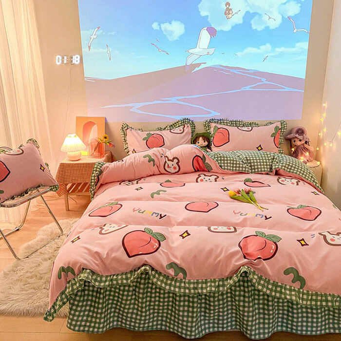 Kawaii Peach Bedding Set - Y2K Aesthetic Cute Pastel Home Decor 🍑