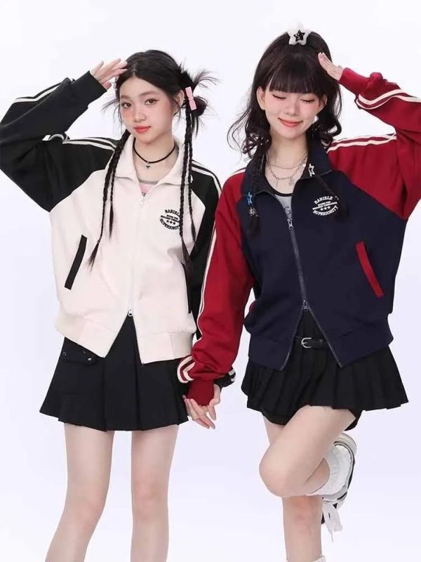 Kawaii Twin Track Jackets - Y2K Aesthetic Cute Tops for Trendy Outfits