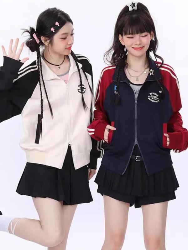 Kawaii Twin Track Jackets - Y2K Aesthetic Cute Tops for Trendy Outfits