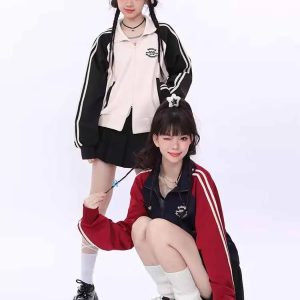 Kawaii Twin Track Jackets - Y2K Aesthetic Cute Tops for Trendy Outfits