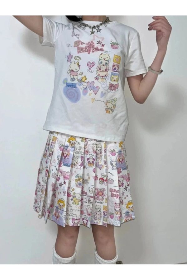 Kawaii Wonderland Pleated Skirt - Y2K Aesthetic Cute Top for Stylish Outfits