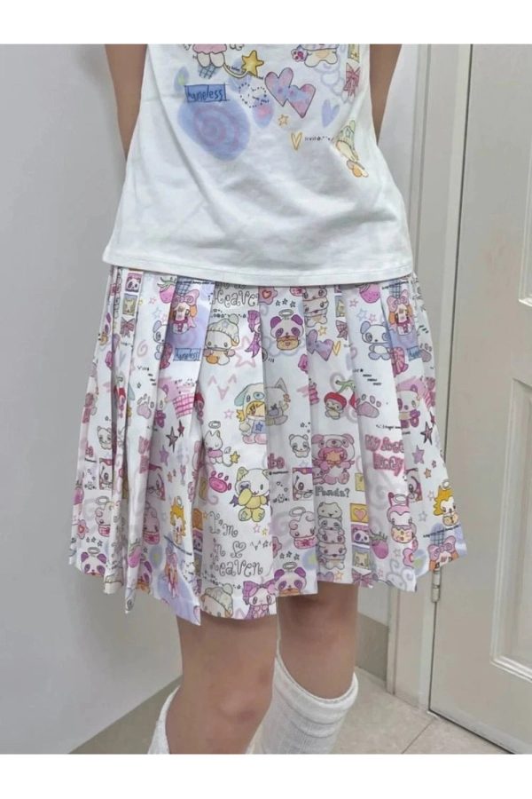 Kawaii Wonderland Pleated Skirt - Y2K Aesthetic Cute Top for Stylish Outfits