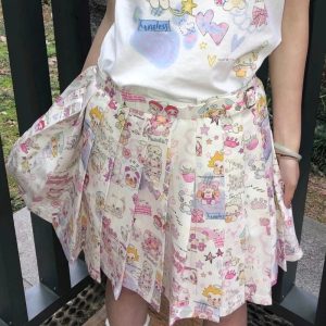 Kawaii Wonderland Pleated Skirt - Y2K Aesthetic Cute Top for Stylish Outfits