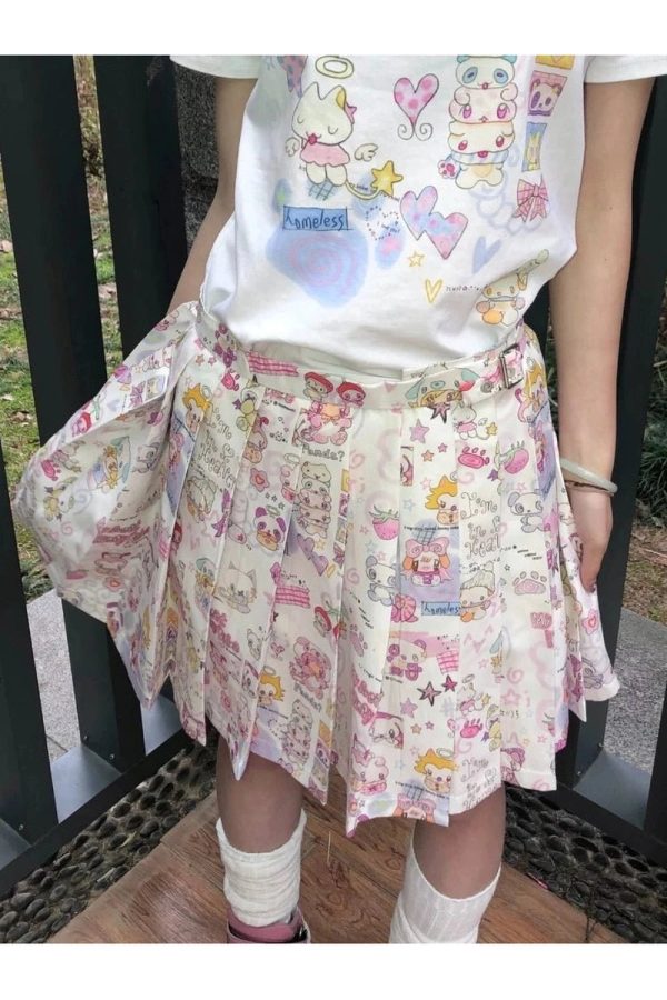 Kawaii Wonderland Pleated Skirt - Y2K Aesthetic Cute Top for Stylish Outfits