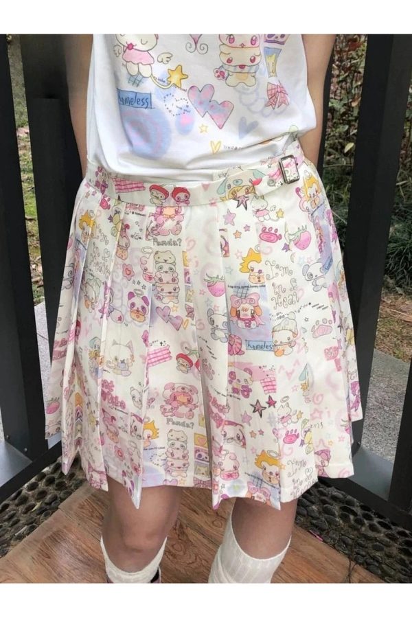 Kawaii Wonderland Pleated Skirt - Y2K Aesthetic Cute Top for Stylish Outfits