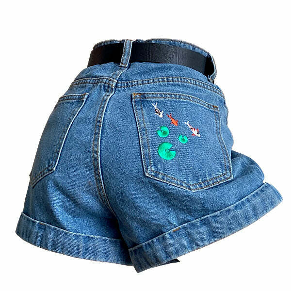 Koi Fish Embroidered Shorts - Y2K Aesthetic Cute Summer Outfit