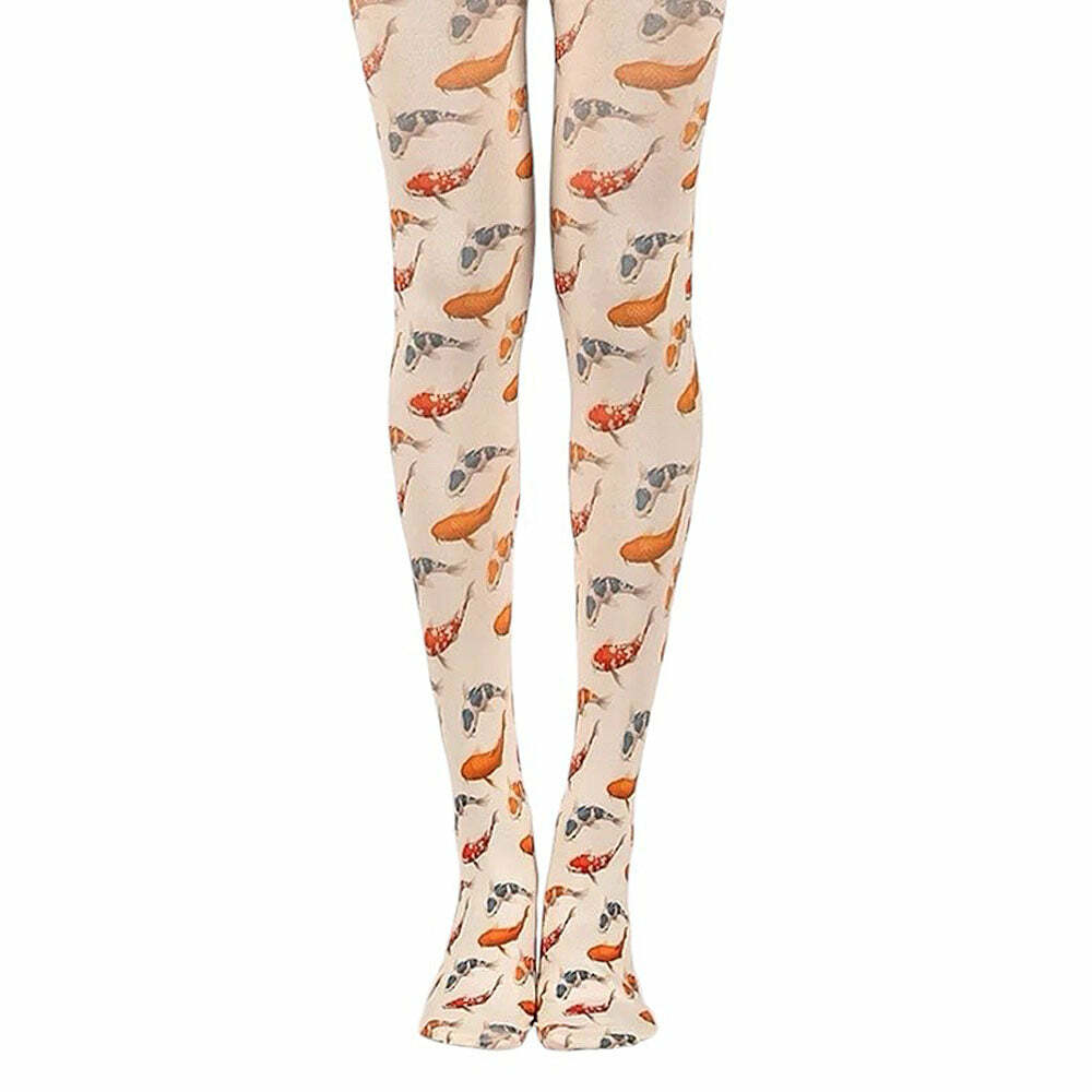 Koi Fish Print Y2K Aesthetic Tights for Unique Style and Comfort