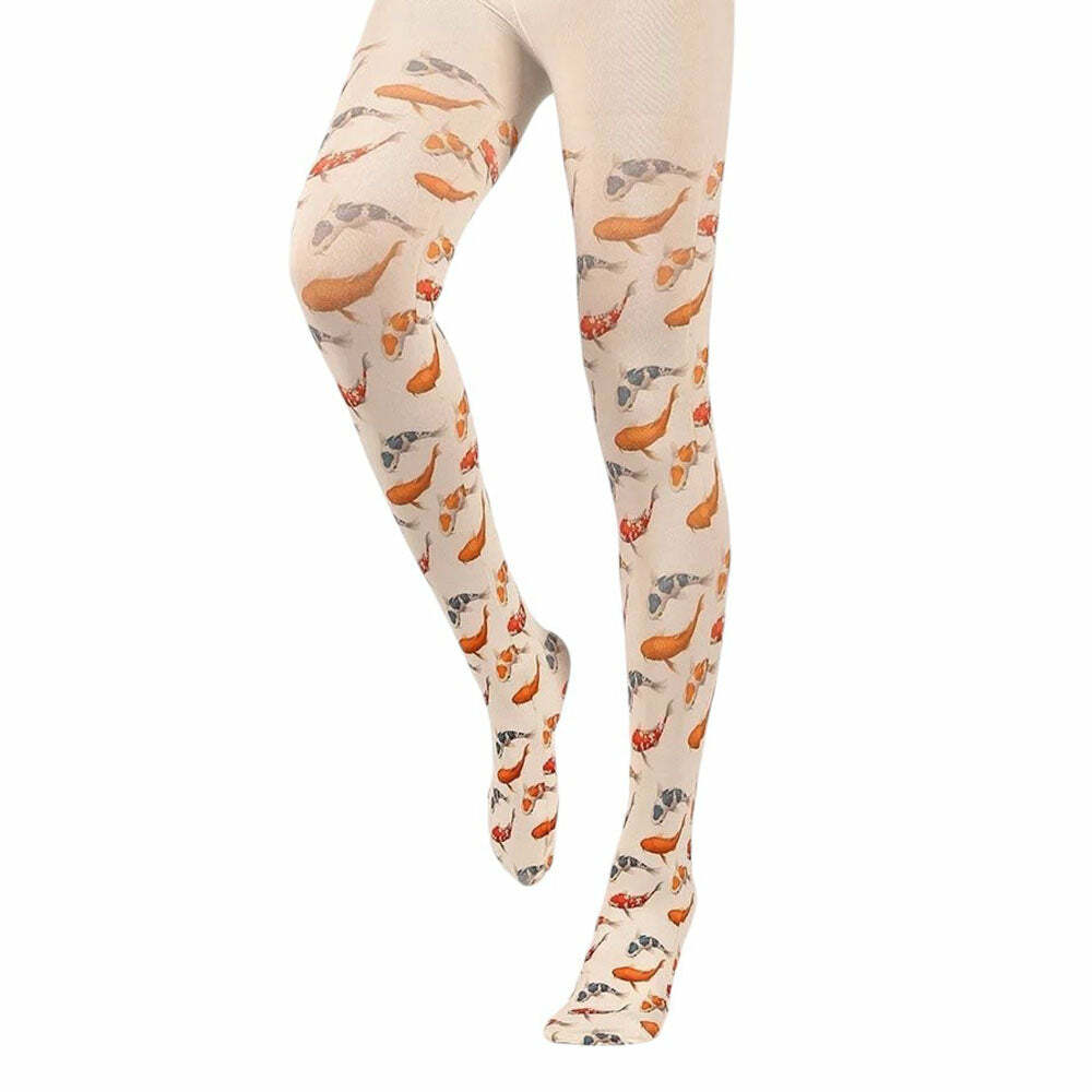 Koi Fish Print Y2K Aesthetic Tights for Unique Style and Comfort